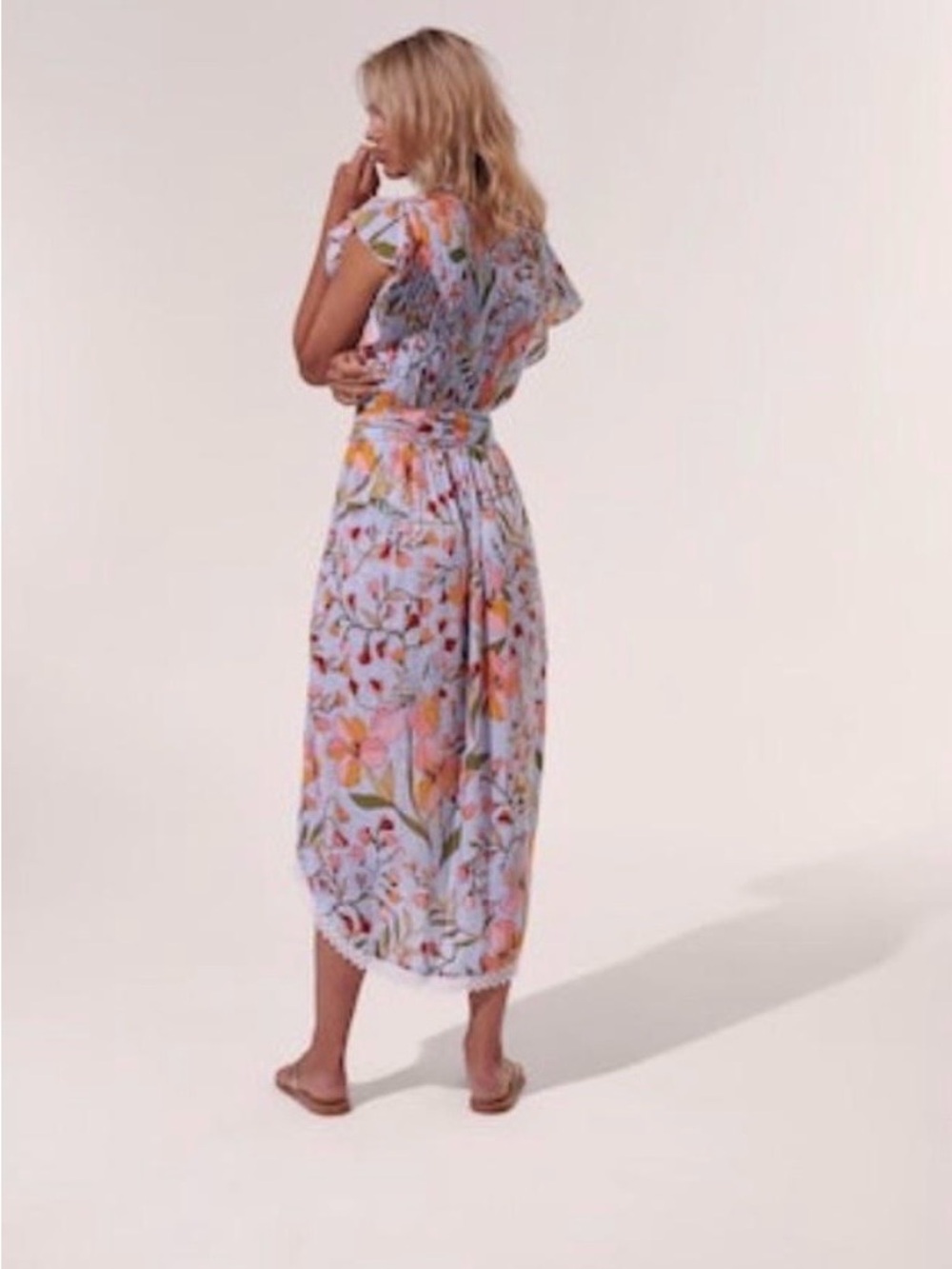 Poupette St. Barth Sasha Light Blue Floral Midi Dress Small